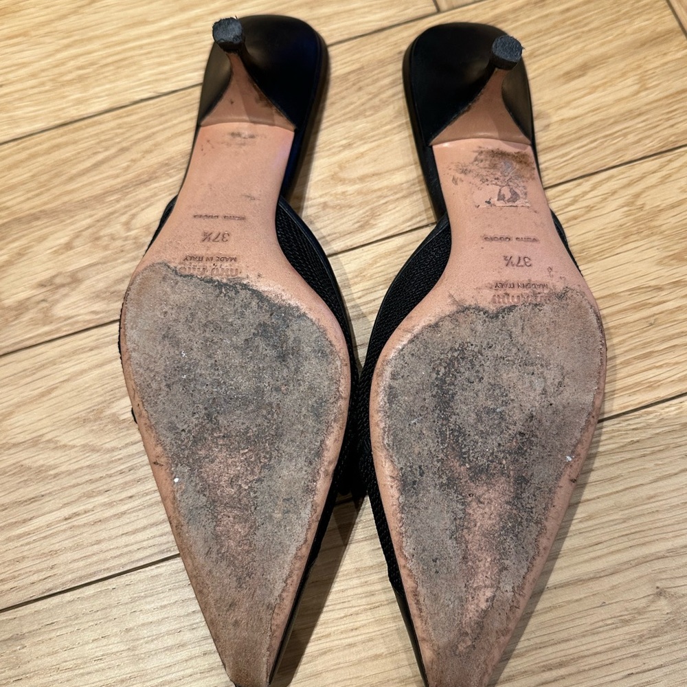 Miu Miu Black Floral Embellished Kitten Heels - Picture 4 of 5